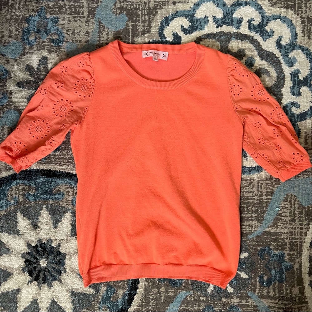 Orange Eyelet Sleeve Top